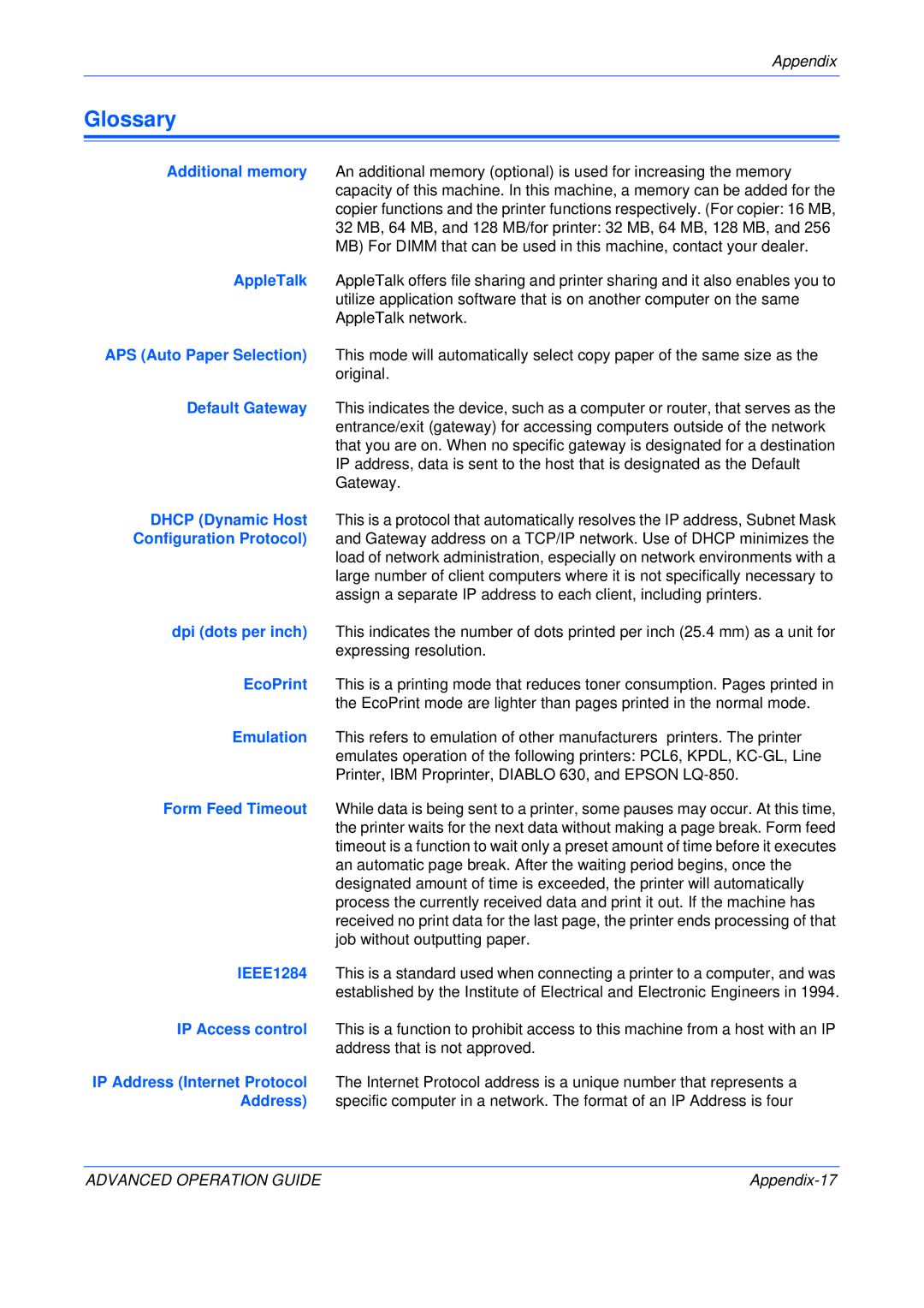 Epson KM-2550, KM-2050, KM-1650 manual Glossary 