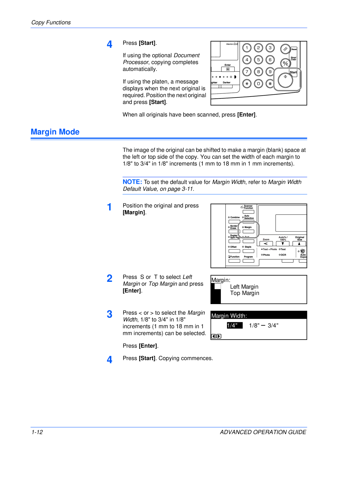 Epson KM-1650, KM-2050, KM-2550 manual Margin Mode, Margin Width 