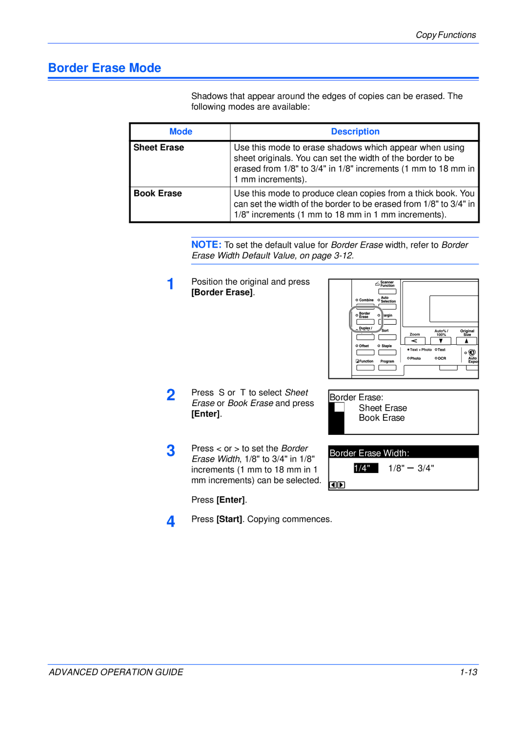 Epson KM-2550, KM-2050, KM-1650 manual BTookp MarginErase, Border Erase Width 