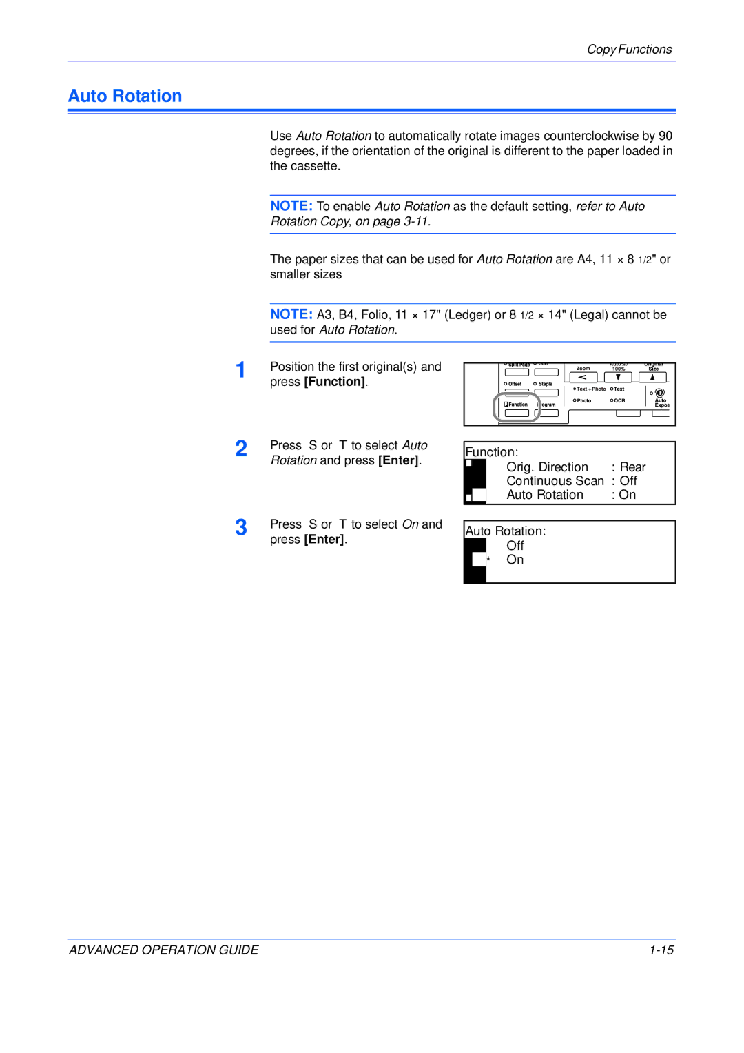 Epson KM-1650, KM-2050, KM-2550 manual Auto Rotation, Rotation Copy, on 