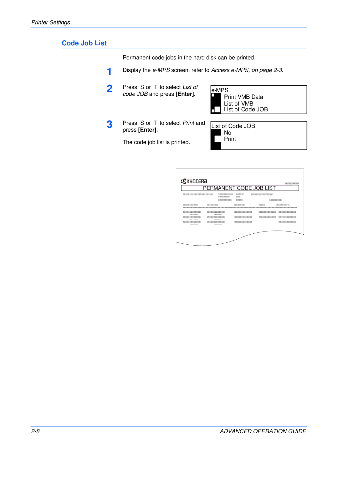 Epson KM-2050, KM-1650, KM-2550 manual Code Job List, MPS Print VMB Data List of VMB List of Code JOB 