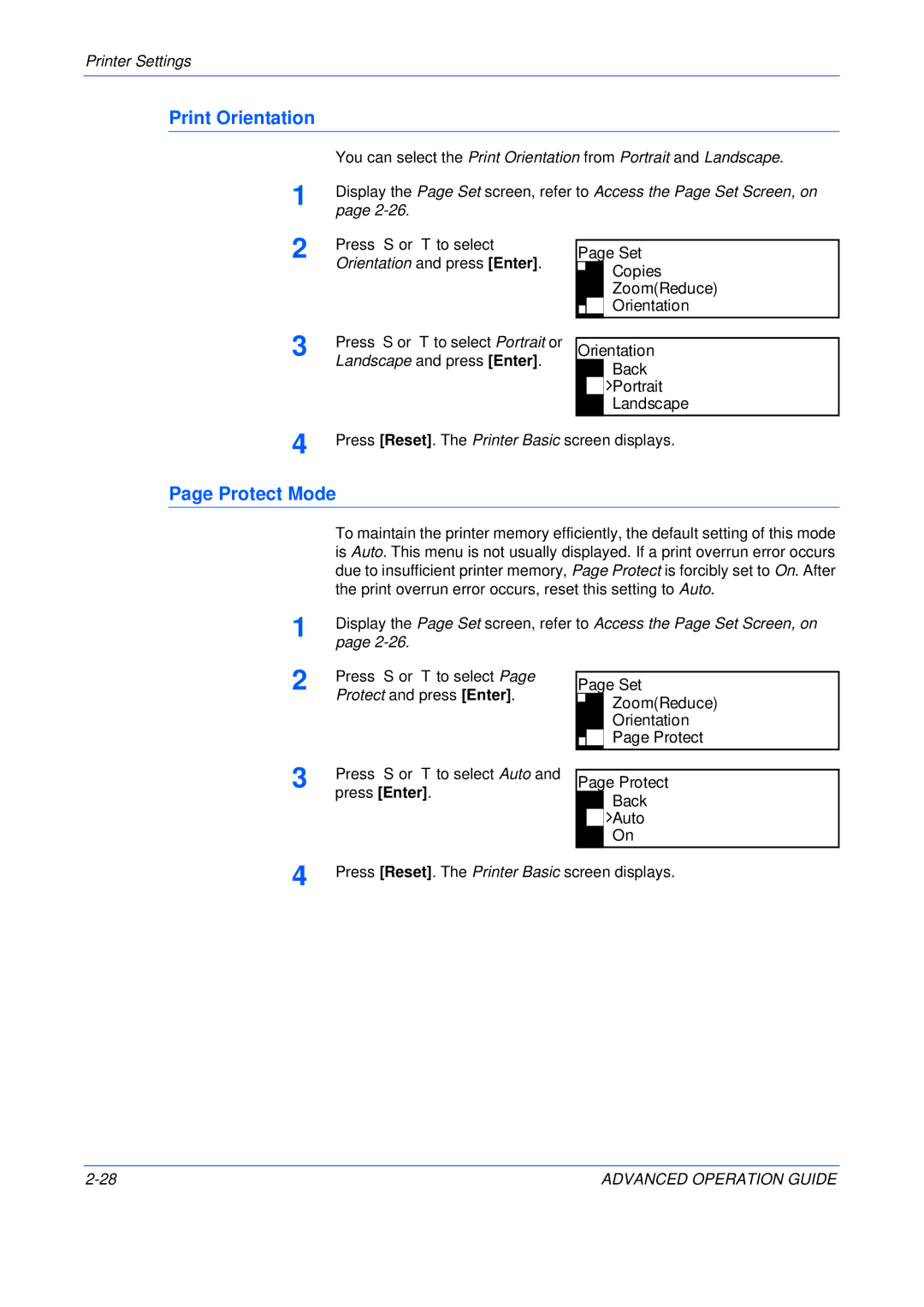 Epson KM-2550, KM-2050, KM-1650 manual Print Orientation, Protect Mode 