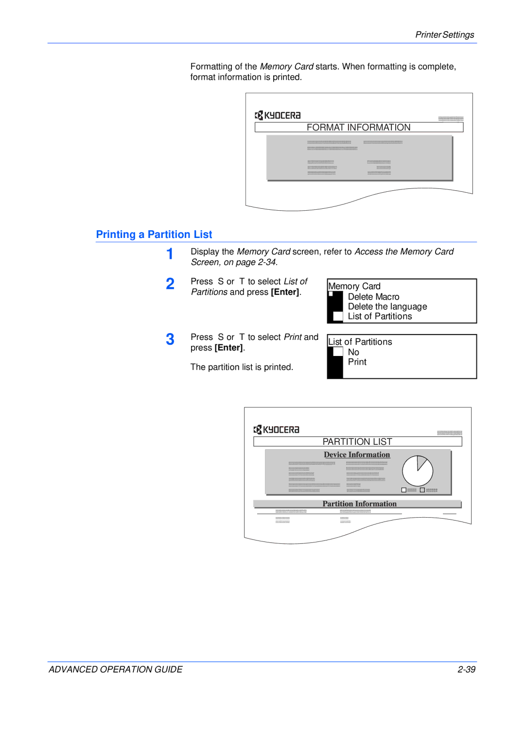 Epson KM-1650, KM-2050, KM-2550 manual Printing a Partition List, List of Partitions Print 