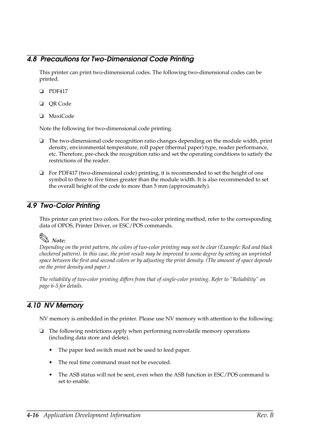 Epson L90 manual Precautions for Two-Dimensional Code Printing, Two-Color Printing, NV Memory 