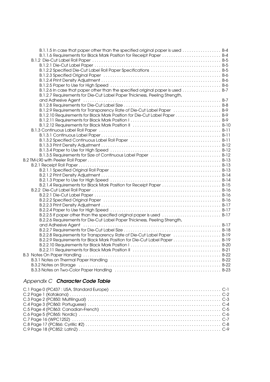 Epson L90 manual Appendix C Character Code Table 