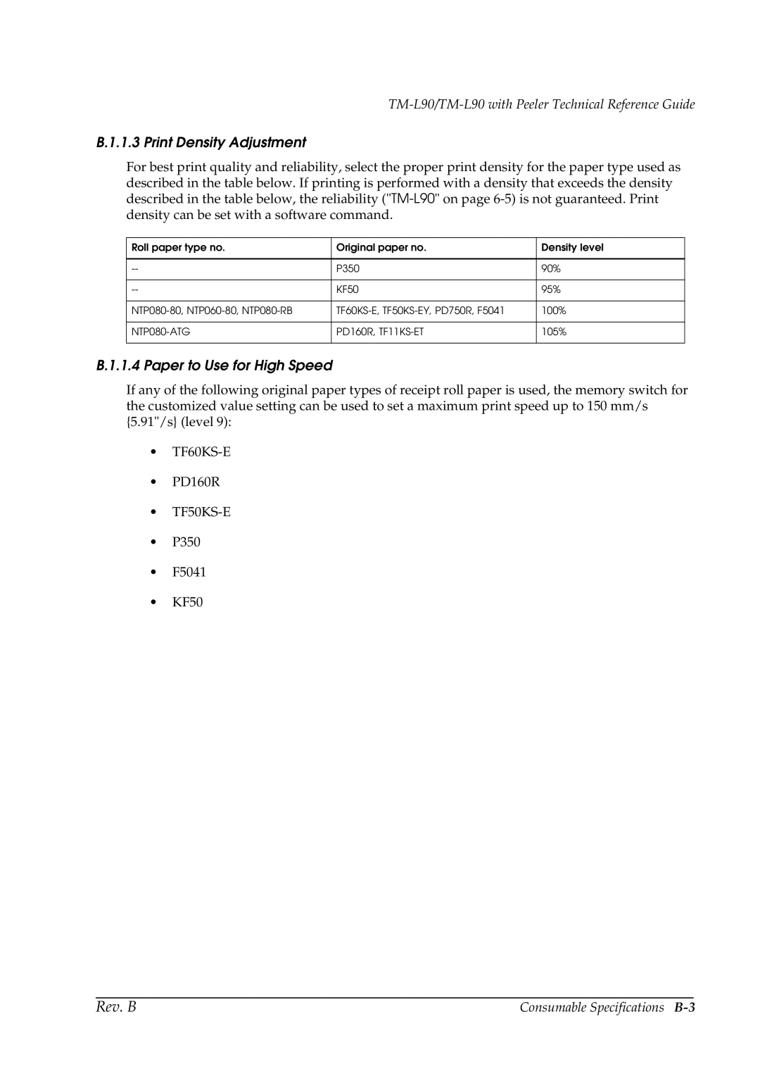 Epson L90 manual Print Density Adjustment, Paper to Use for High Speed 