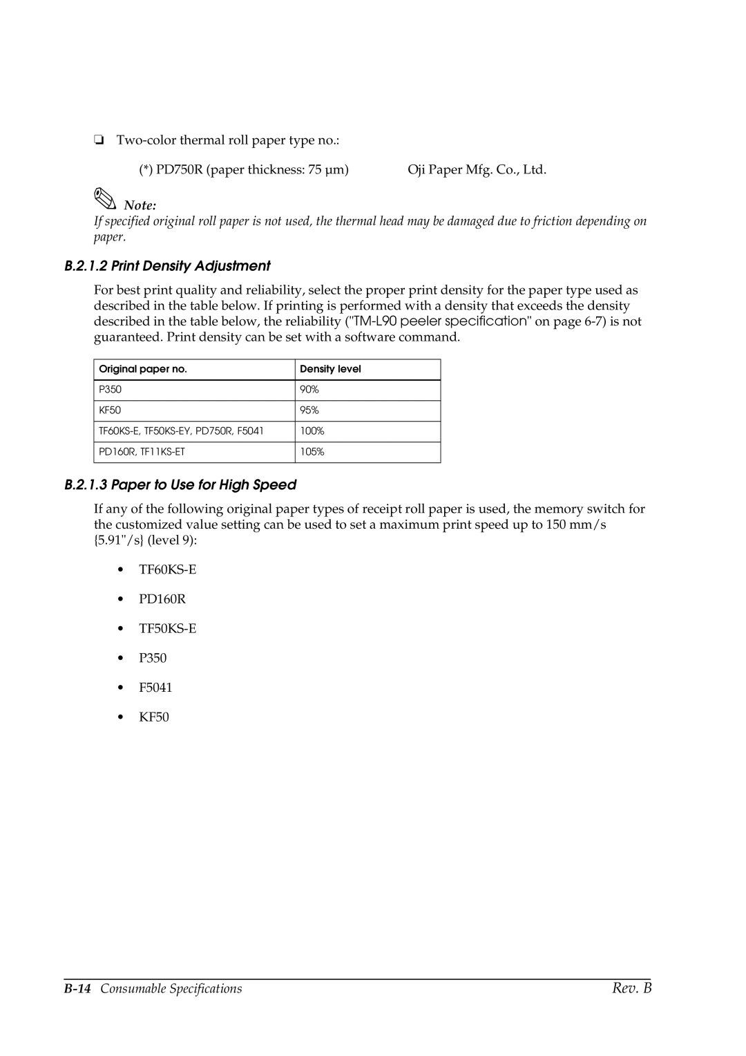 Epson L90 manual 14Consumable Specifications 