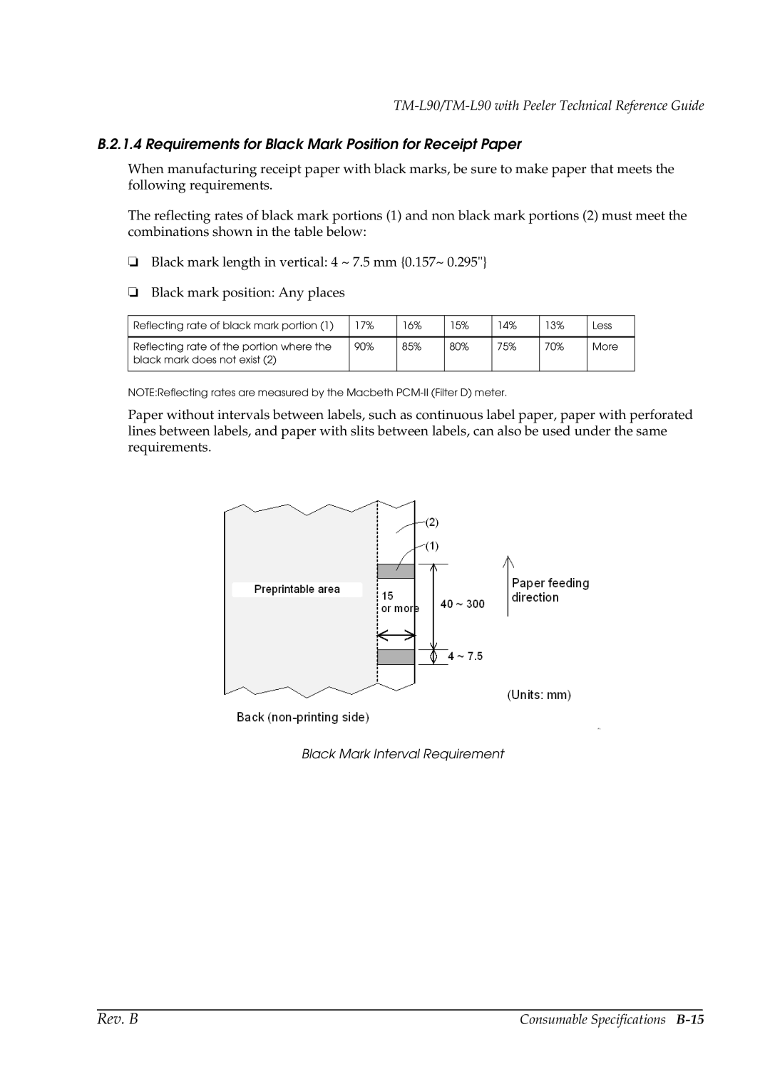 Epson L90 manual Consumable Specifications B-15 