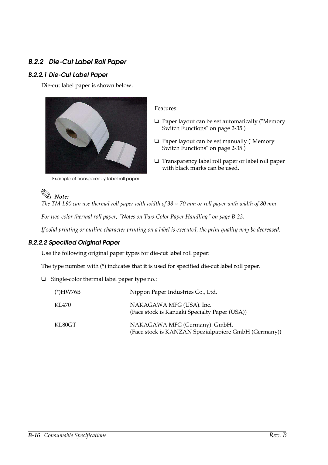 Epson L90 manual 16Consumable Specifications 