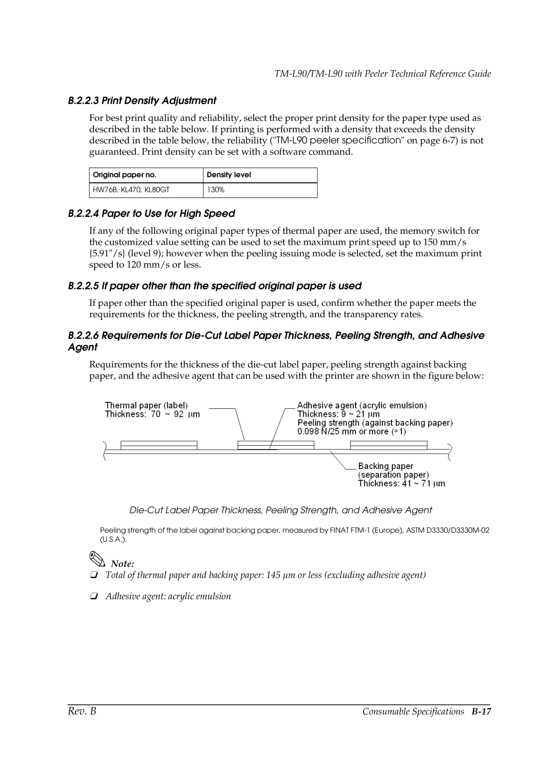 Epson L90 manual Print Density Adjustment, If paper other than the specified original paper is used 