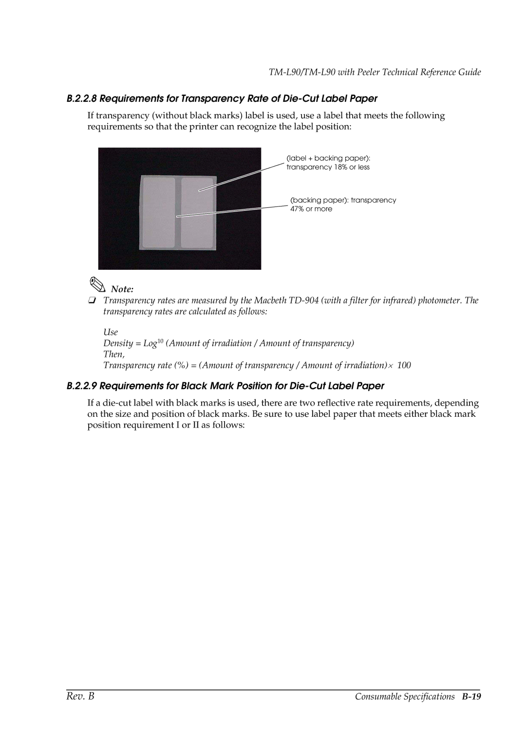 Epson L90 manual Consumable Specifications B-19 