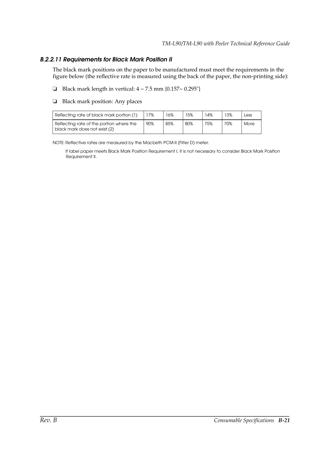 Epson L90 manual Consumable Specifications B-21 