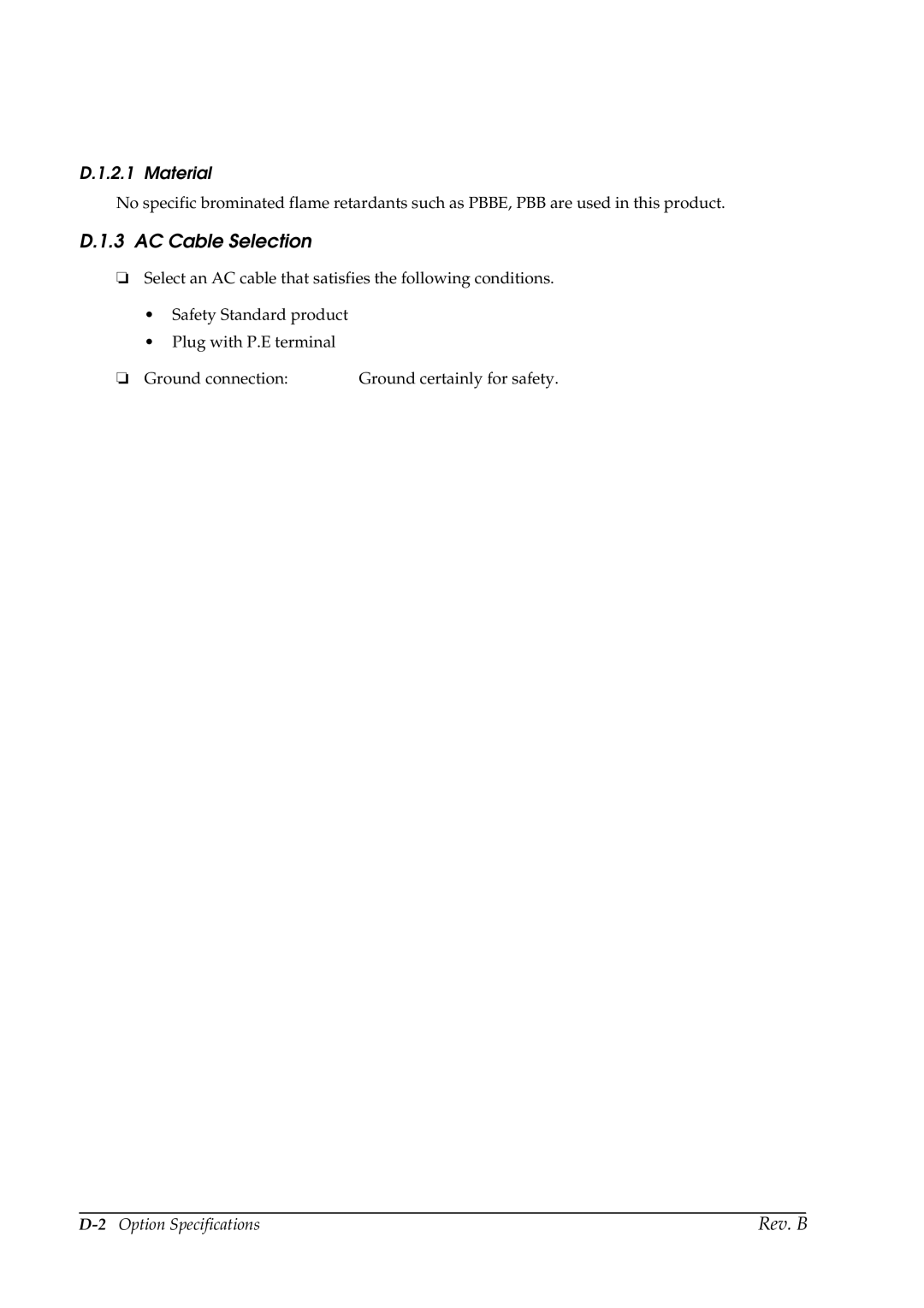 Epson L90 manual AC Cable Selection, Material 