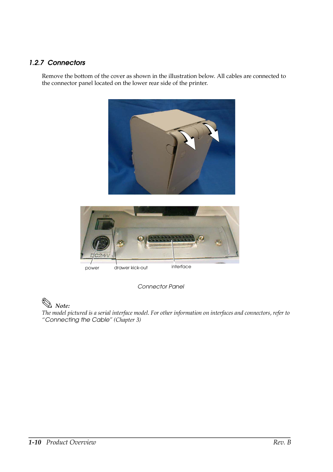 Epson L90 manual Connectors, 10Product Overview Rev. B, Connector Panel 