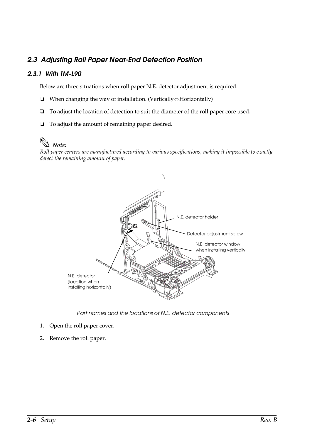 Epson manual Adjusting Roll Paper Near-End Detection Position, With TM-L90, 6Setup Rev. B 