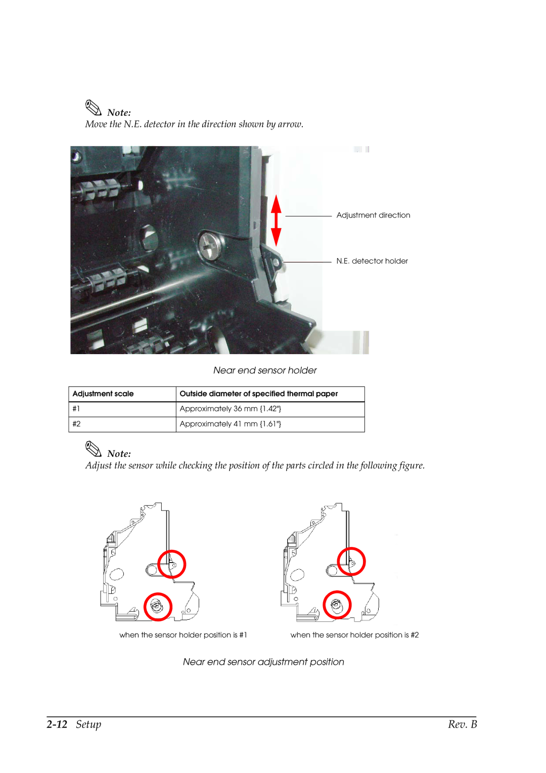 Epson L90 manual Near end sensor holder, Near end sensor adjustment position 