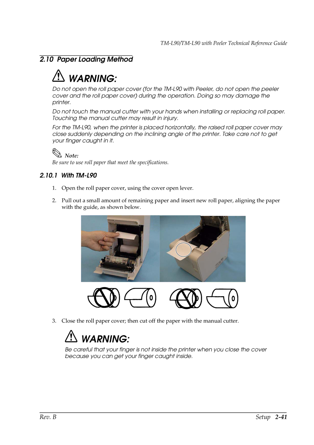 Epson manual Paper Loading Method, With TM-L90 