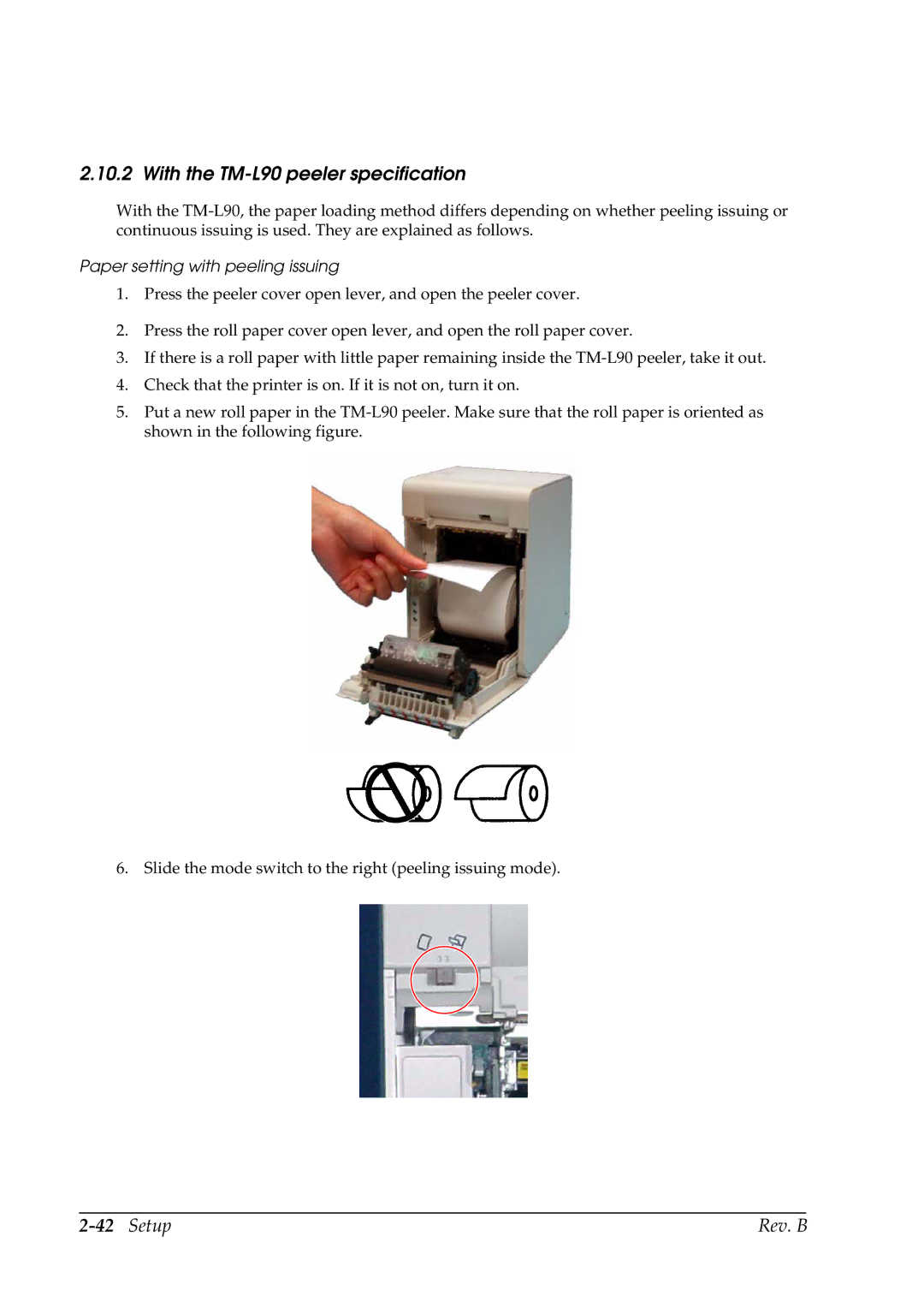 Epson manual With the TM-L90 peeler specification, Paper setting with peeling issuing 