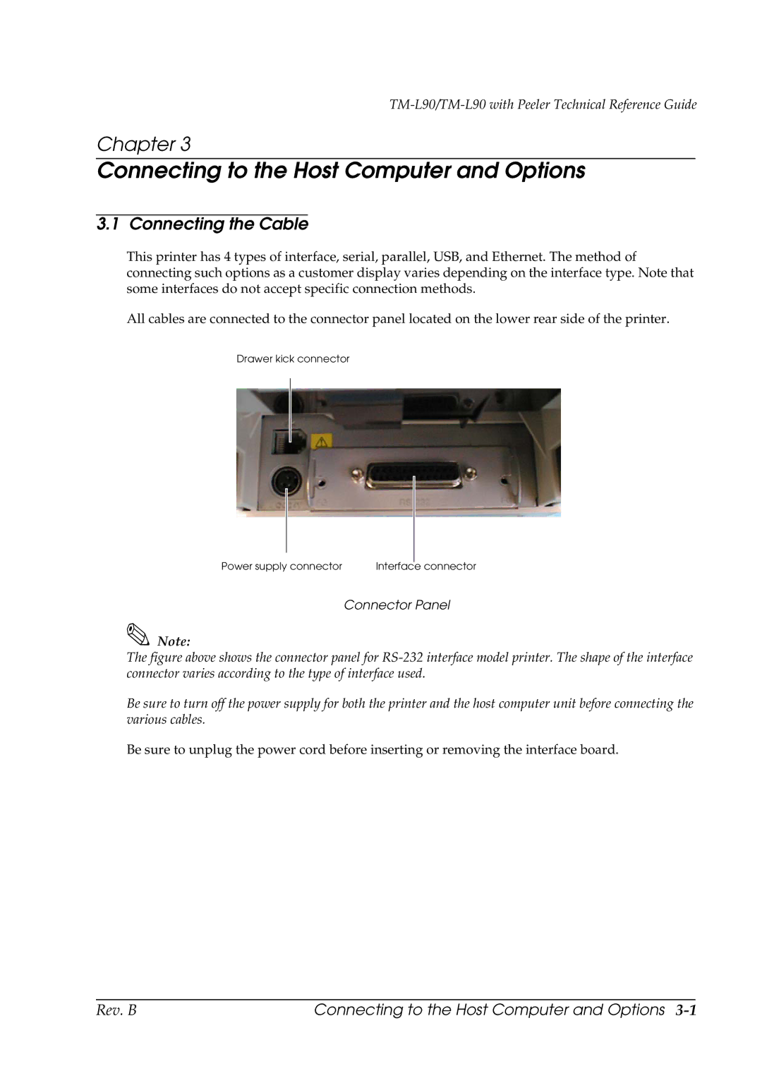 Epson L90 manual Connecting to the Host Computer and Options, Connecting the Cable 