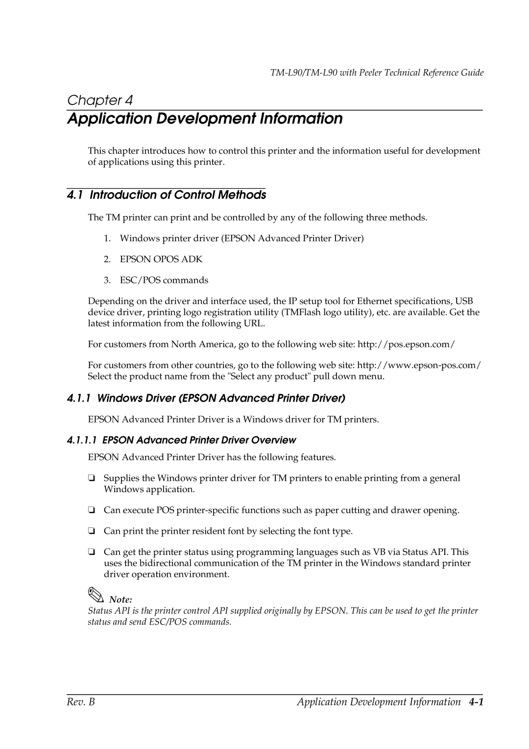 Epson L90 Application Development Information, Introduction of Control Methods, Epson Advanced Printer Driver Overview 