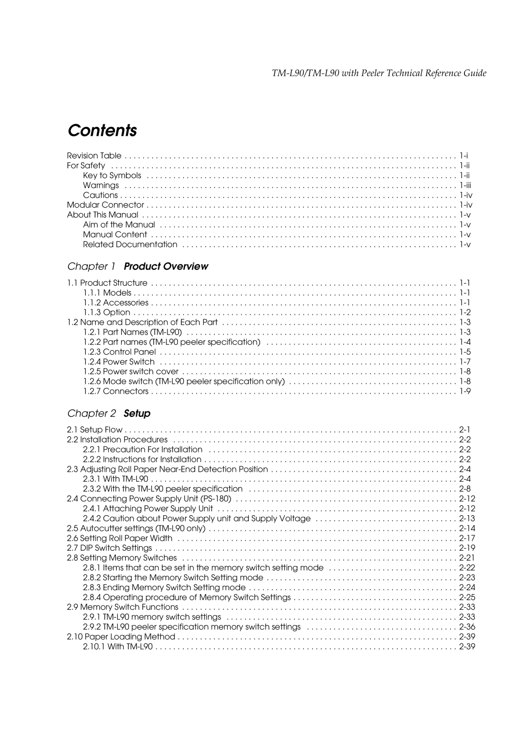 Epson L90 manual Contents 