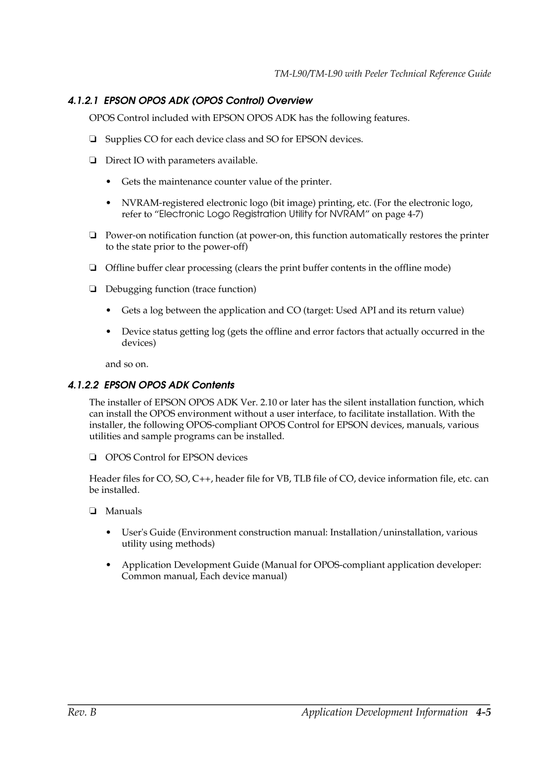 Epson L90 manual Epson Opos ADK Opos Control Overview, Epson Opos ADK Contents 