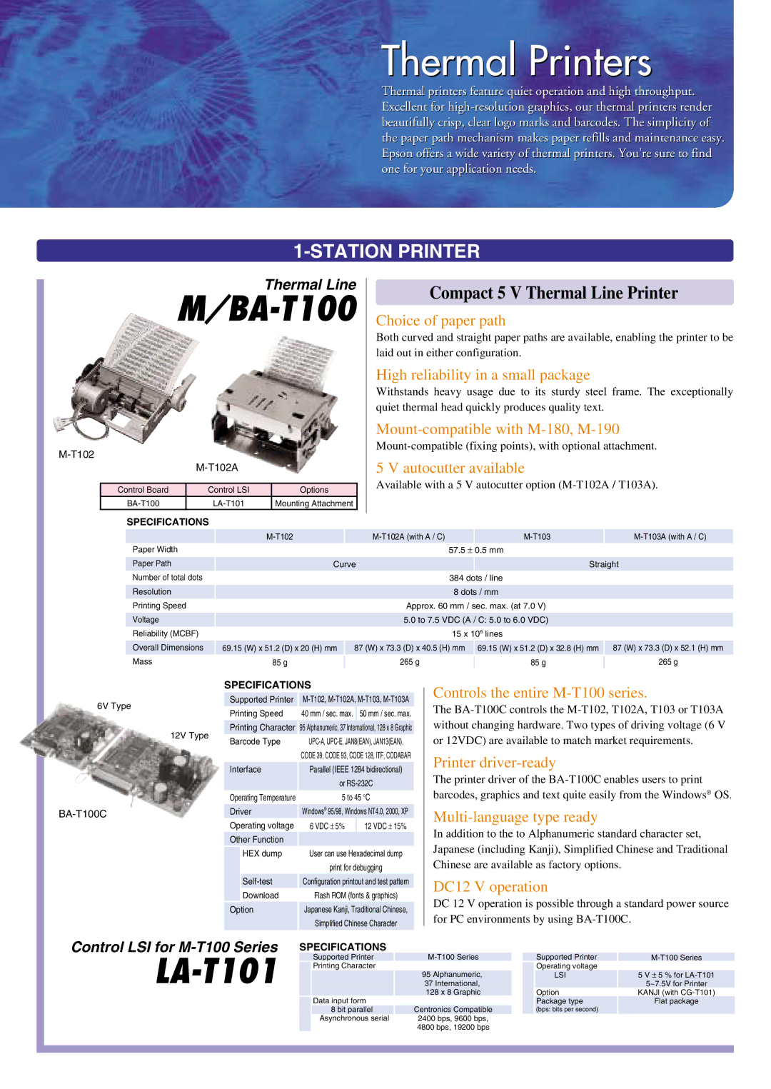 Epson LA-T101 specifications BA-T100 