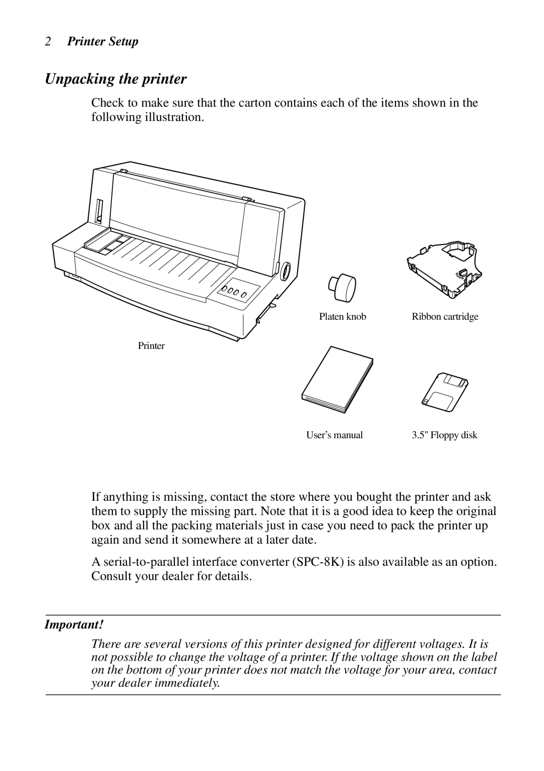 Epson LC-7211 user manual Unpacking the printer, Printer Setup 