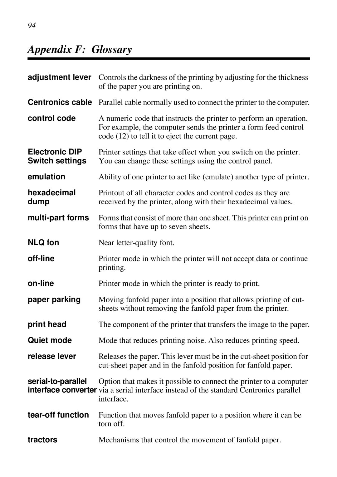 Epson LC-7211 user manual Appendix F Glossary 