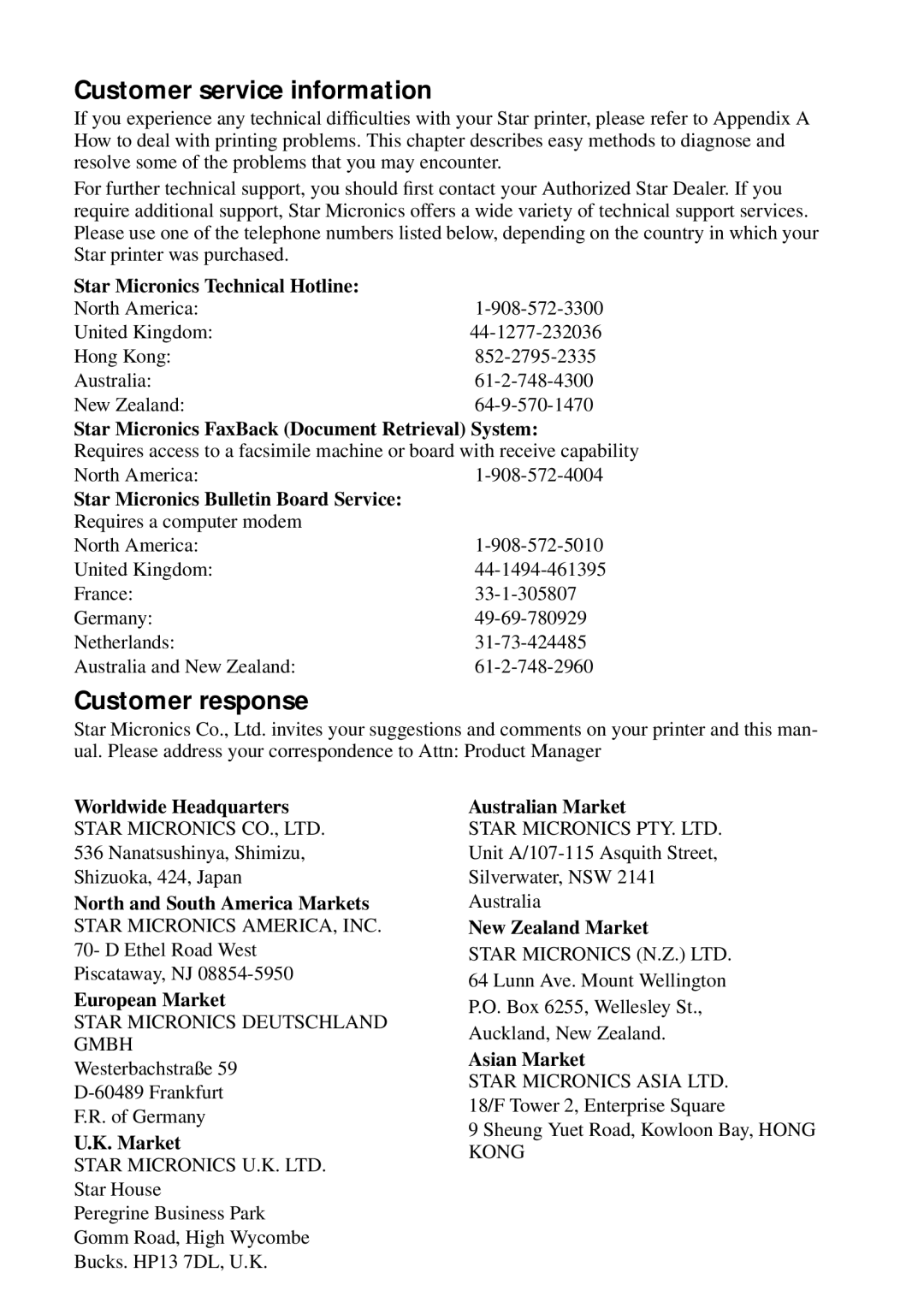 Epson LC-7211 user manual Customer service information 