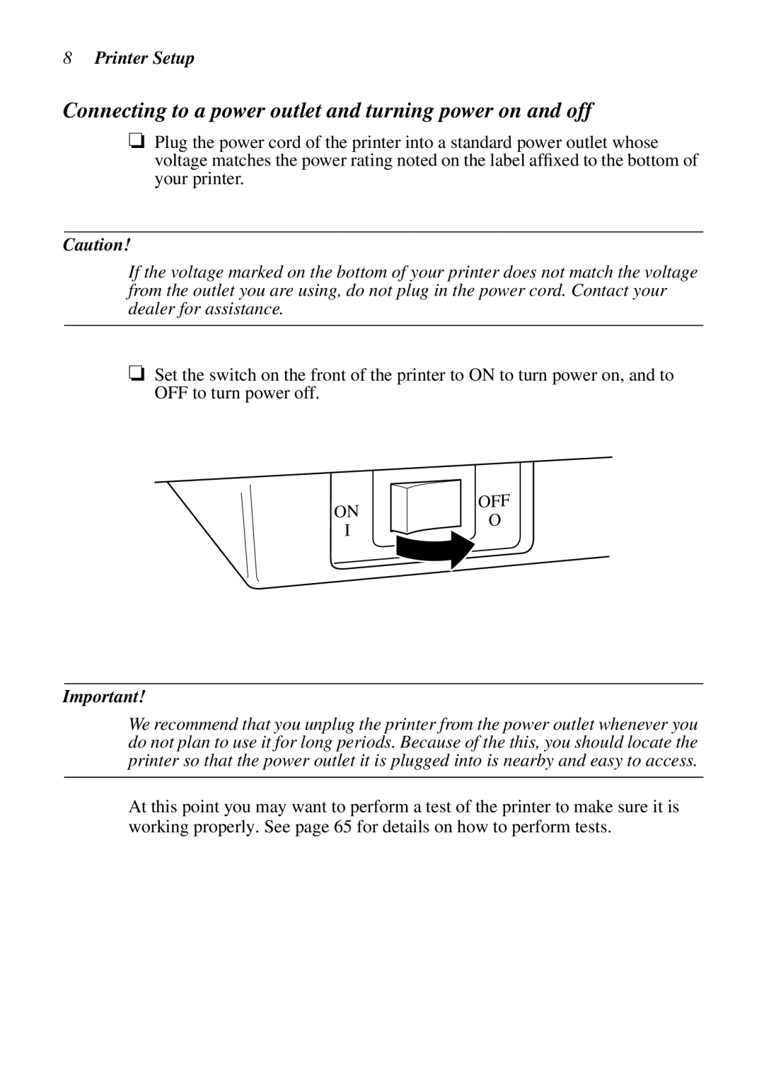 Epson LC-7211 user manual Connecting to a power outlet and turning power on and off, Off O 