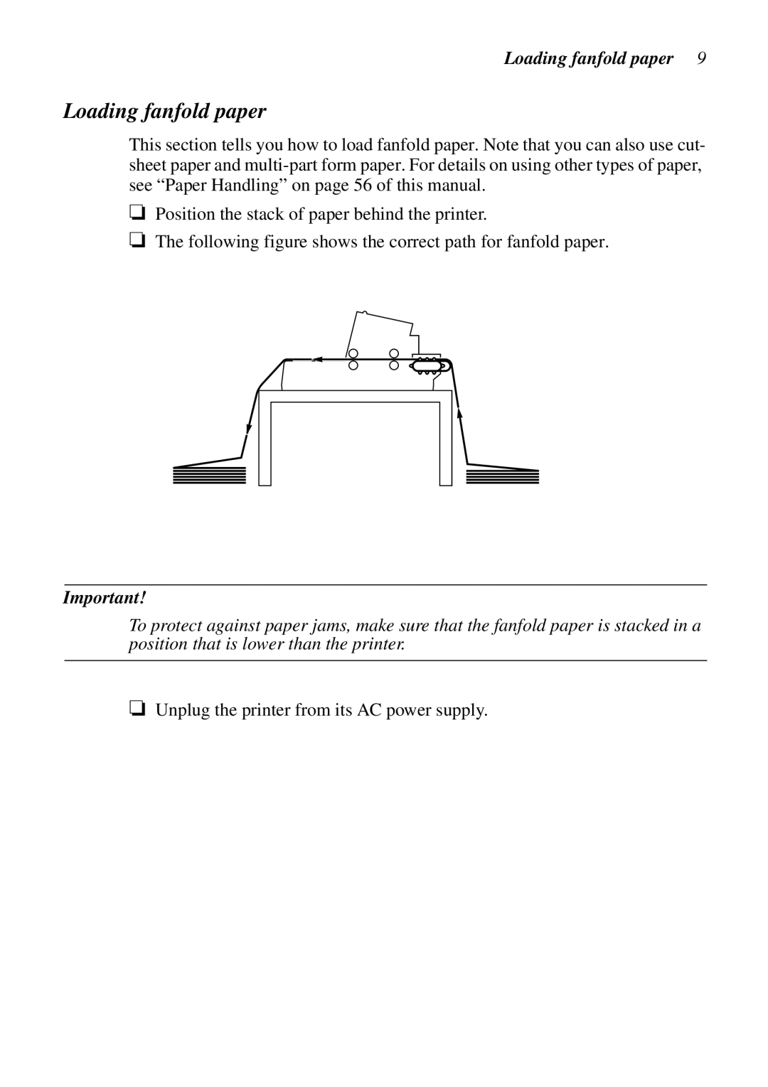 Epson LC-7211 user manual Loading fanfold paper 