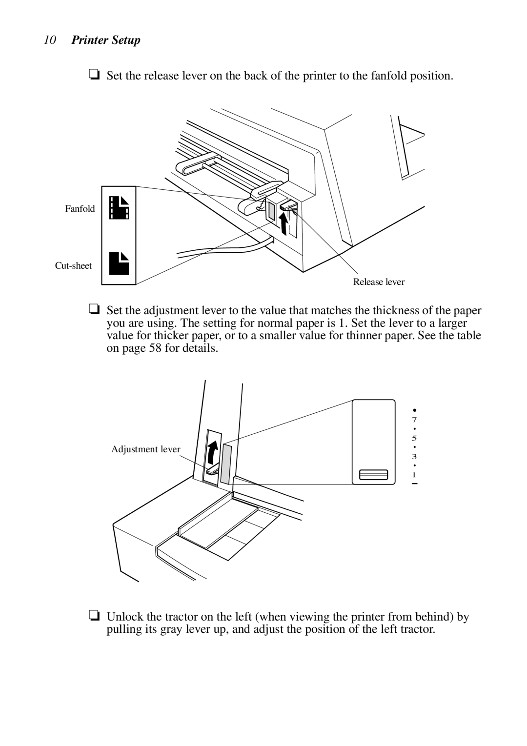 Epson LC-7211 user manual Fanfold Cut-sheet Release lever 