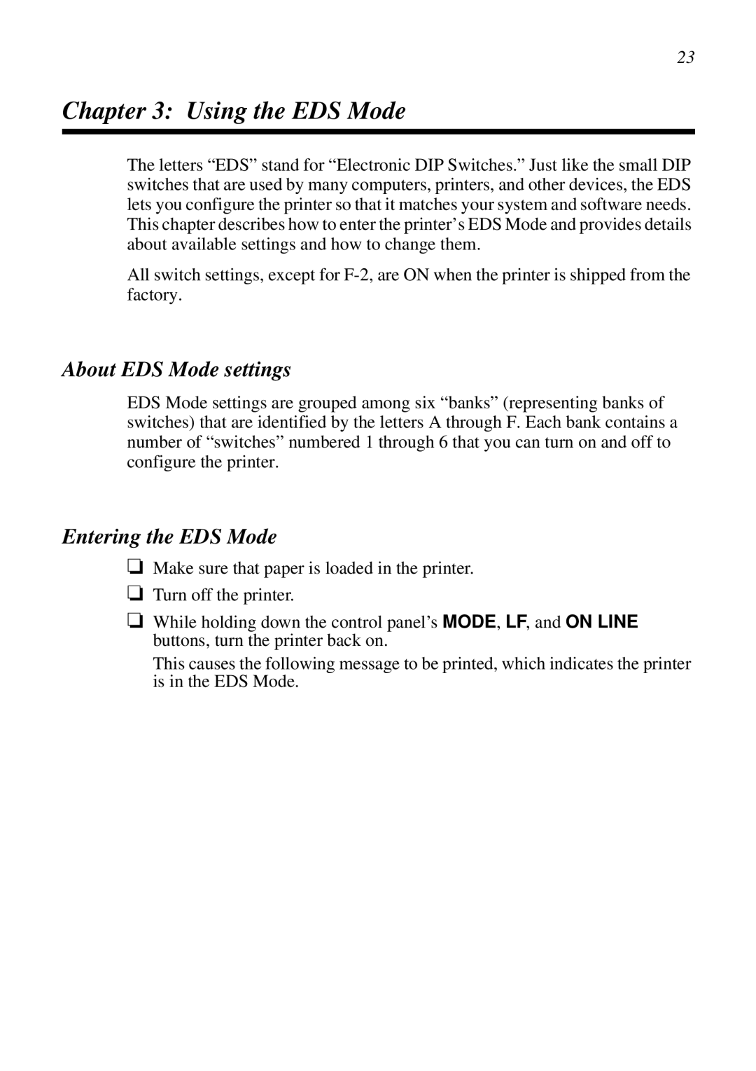 Epson LC-7211 user manual Using the EDS Mode, About EDS Mode settings, Entering the EDS Mode 