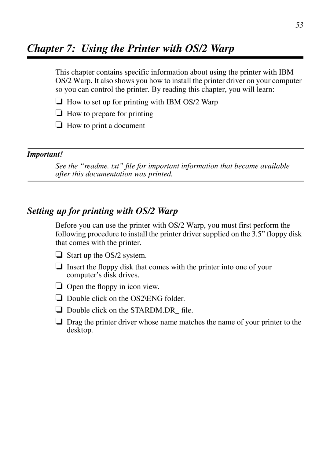 Epson LC-7211 user manual Using the Printer with OS/2 Warp, Setting up for printing with OS/2 Warp 