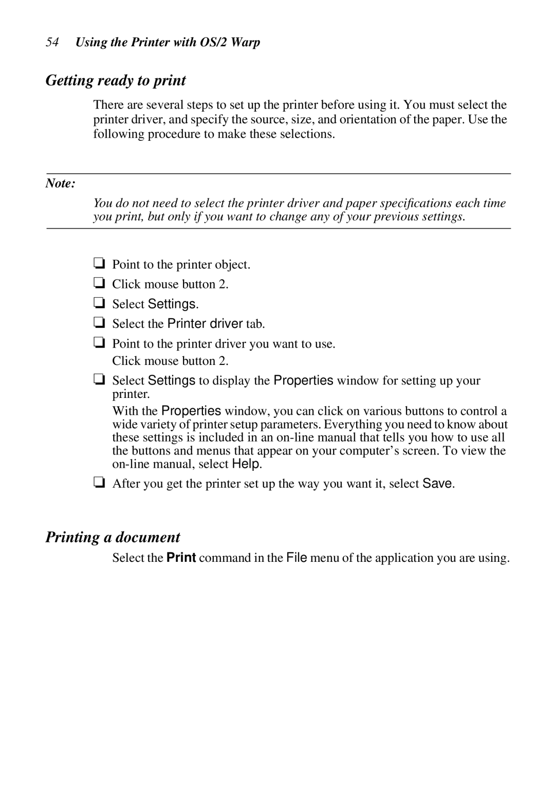 Epson LC-7211 user manual Getting ready to print, Using the Printer with OS/2 Warp 