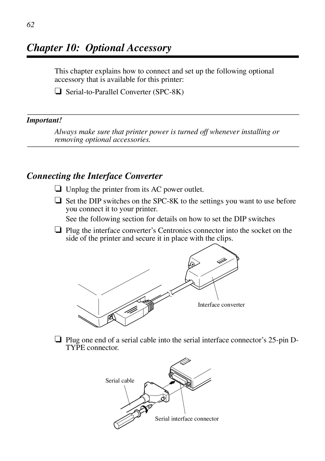 Epson LC-7211 user manual Optional Accessory, Connecting the Interface Converter 