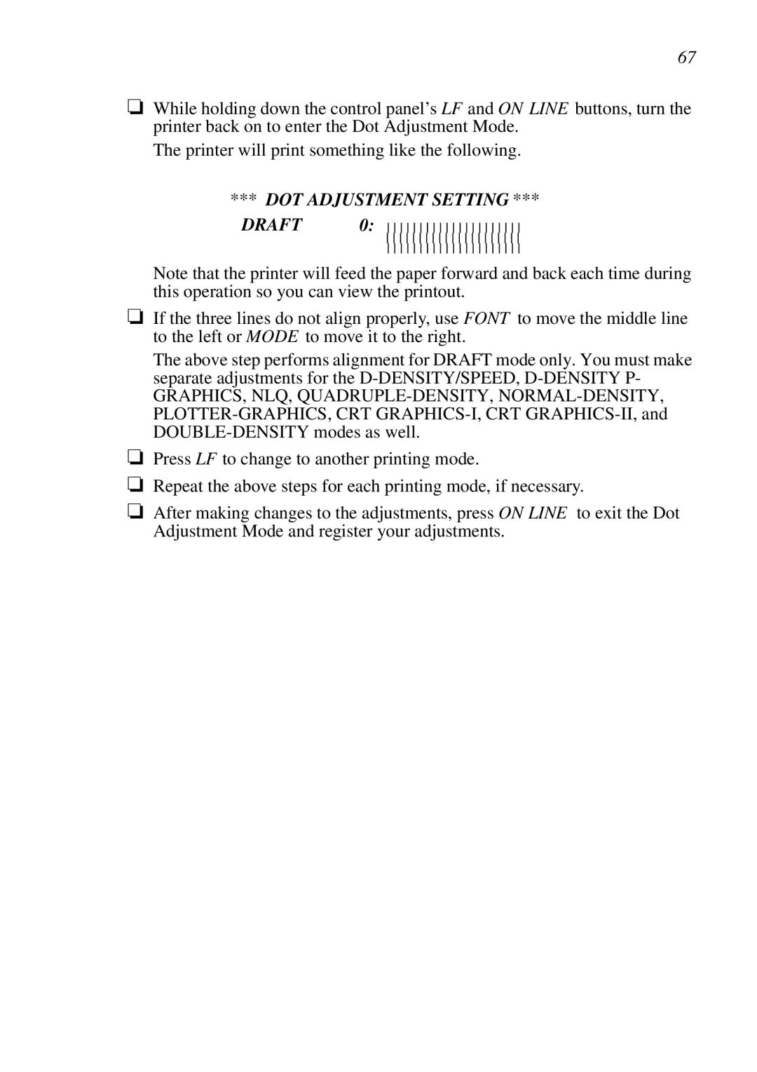 Epson LC-7211 user manual DOT Adjustment Setting 