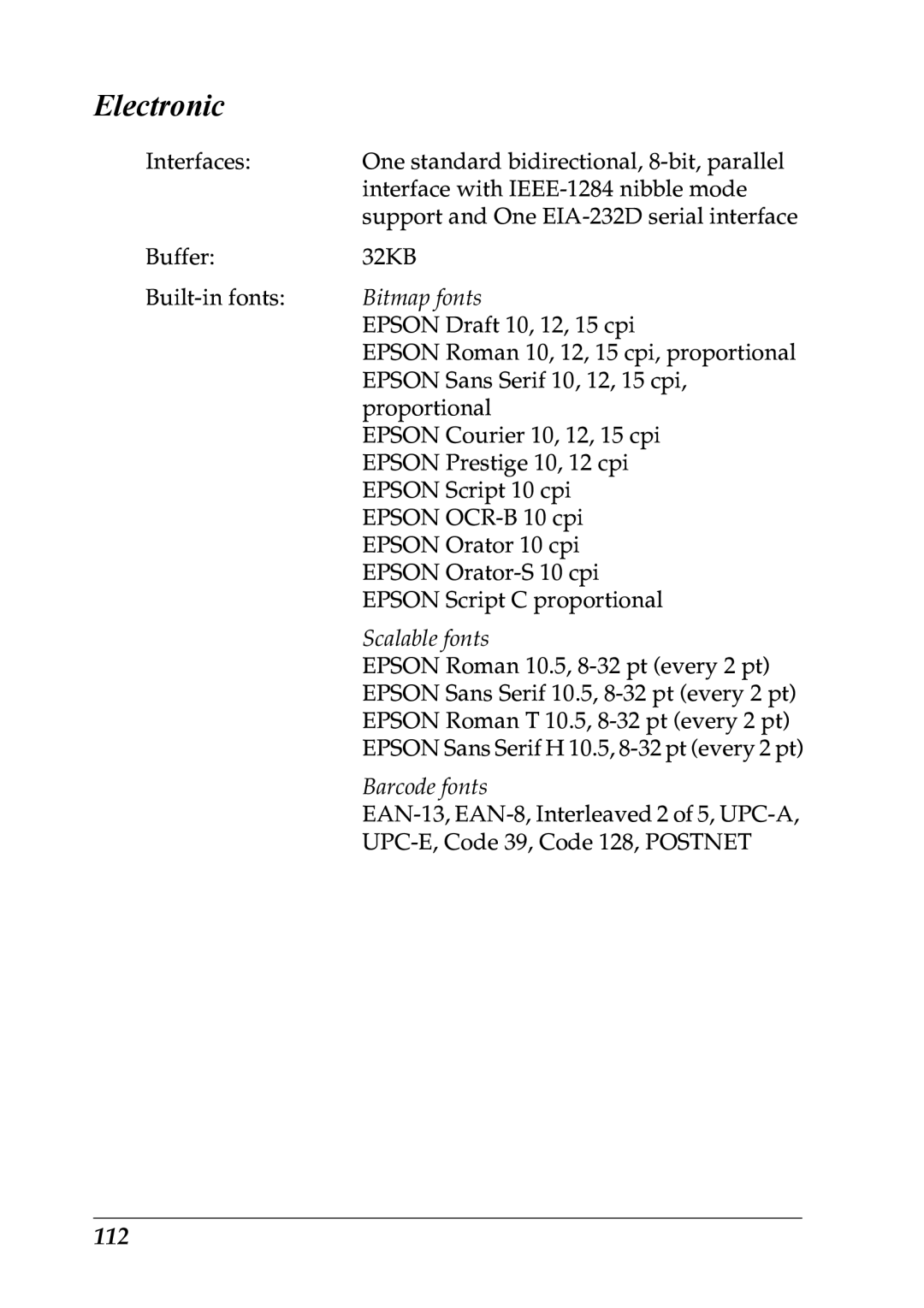 Epson LQ-300+ manual Electronic, 112 