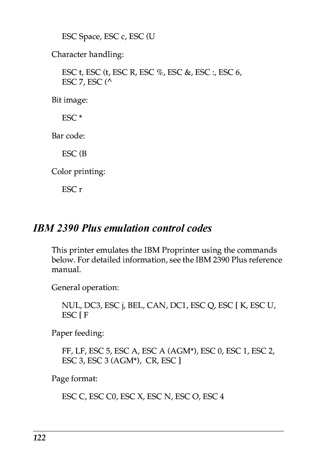 Epson LQ-300+ manual IBM 2390 Plus emulation control codes, 122 