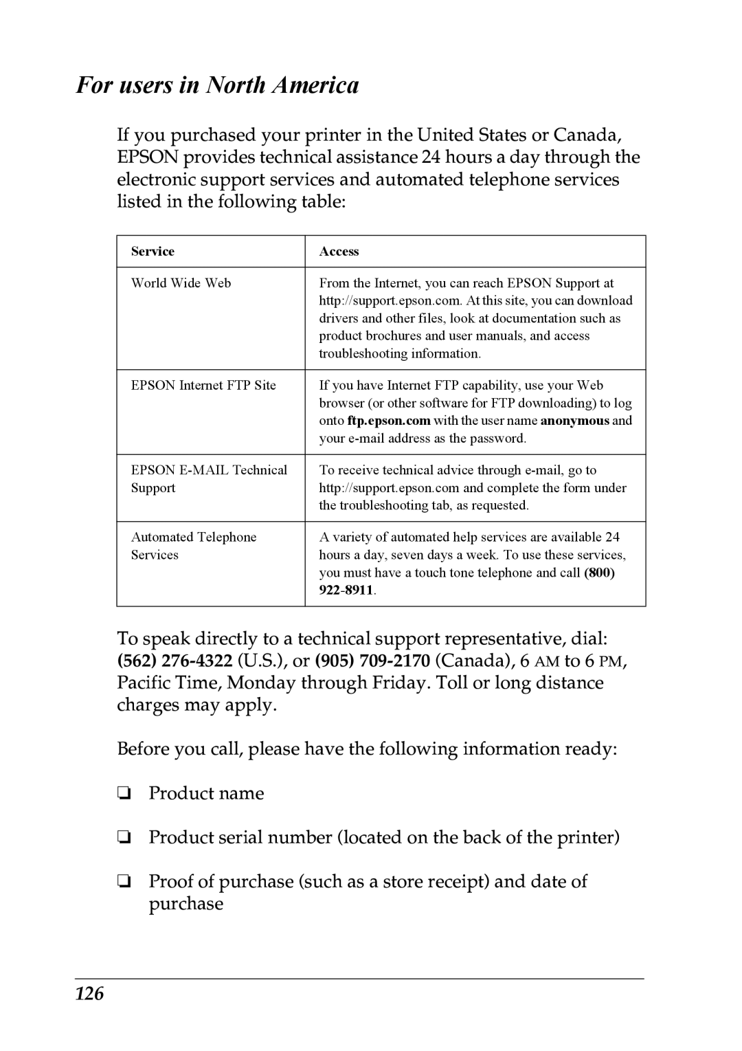 Epson LQ-300+ manual For users in North America, 126 