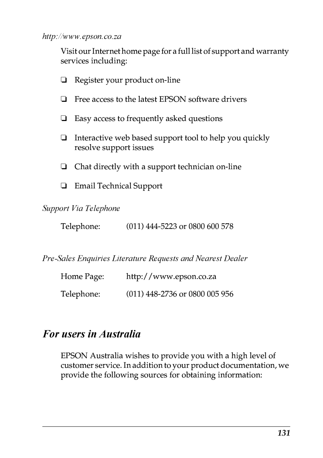 Epson LQ-300+ manual For users in Australia, 131 