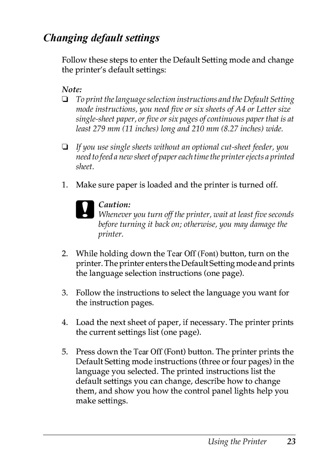 Epson LQ-300+ manual Changing default settings 