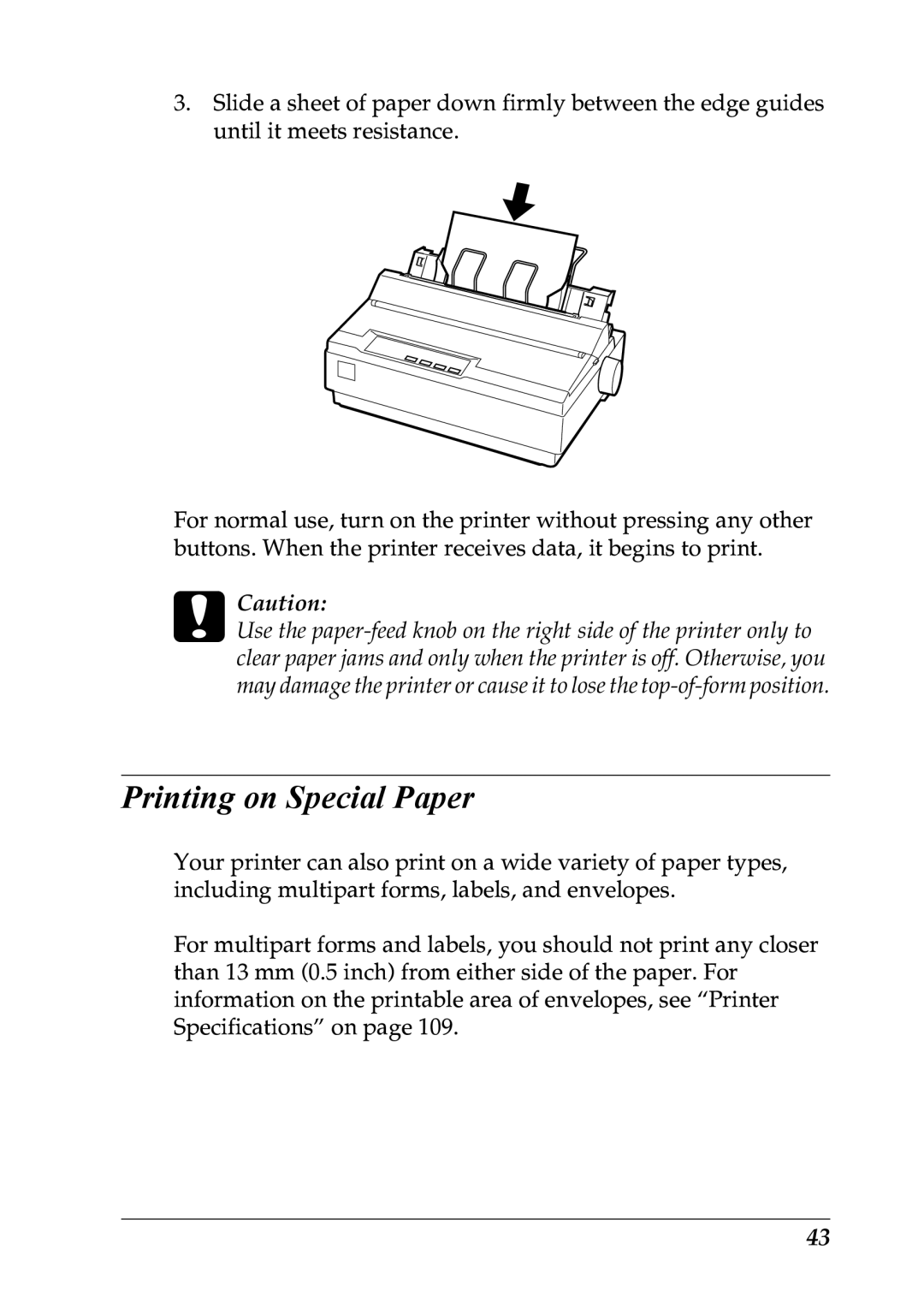 Epson LQ-300+ manual Printing on Special Paper 