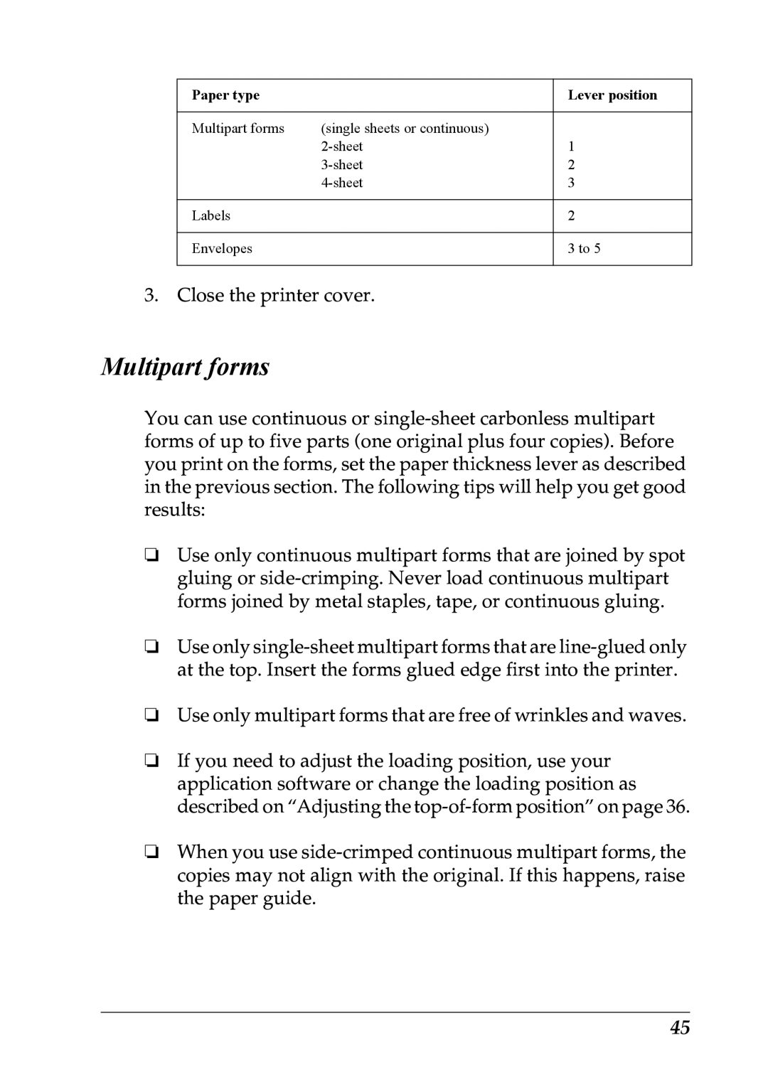 Epson LQ-300+ manual Multipart forms 