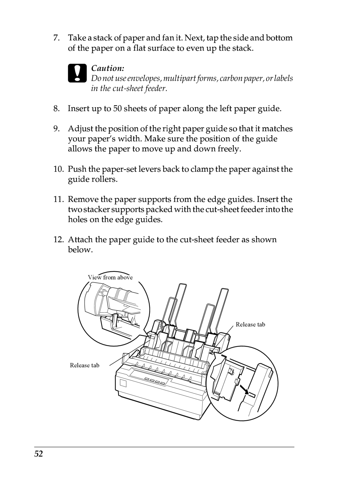 Epson LQ-300+ manual View from above Release tab 