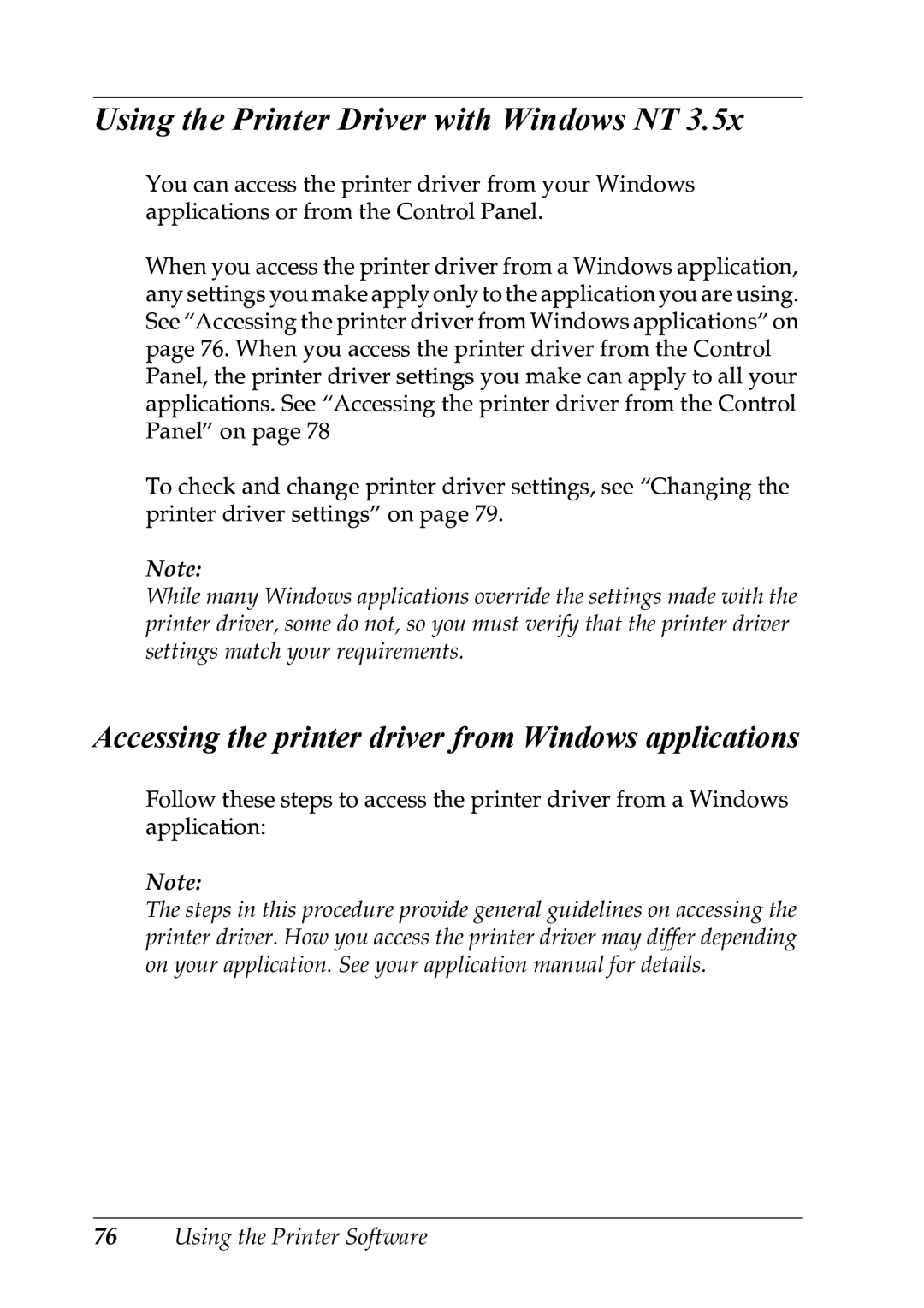 Epson LQ-300+ manual Using the Printer Driver with Windows NT, Accessing the printer driver from Windows applications 