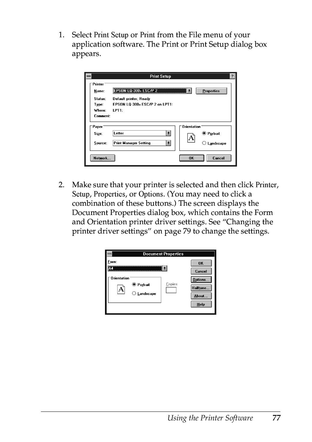 Epson LQ-300+ manual Using the Printer Software 