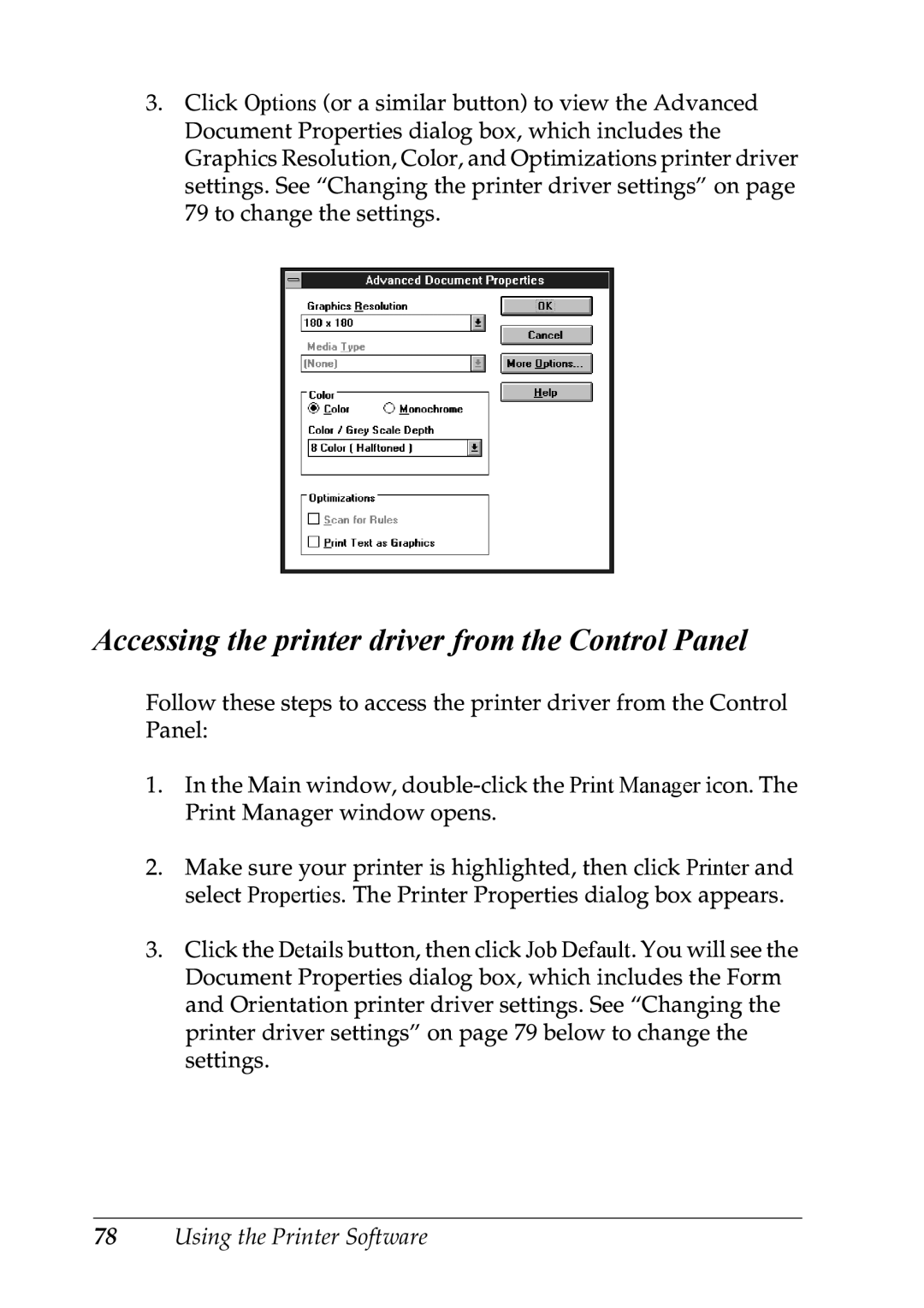 Epson LQ-300+ manual Accessing the printer driver from the Control Panel 