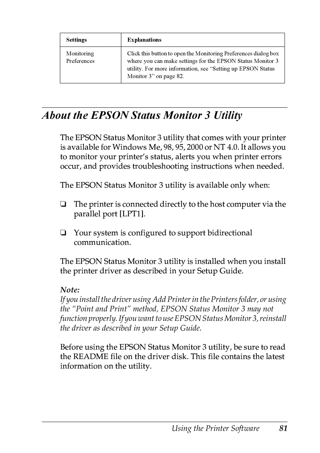 Epson LQ-300+ manual About the Epson Status Monitor 3 Utility 